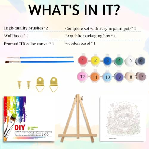 Aestalrcus Paint by Numbers for Kids with Frame, TRaccoon, 8x8 inch - color: style-15
