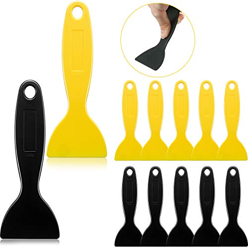 12 Pieces Plastic Spatula Putty Knife, Air Bubble Remover Sticker Installation Tool Flexible Paint Scrapers for 3D Printing Resin Removal Vinyl Film Wrap Cleaner, Spackling, Patching, Decal, Wallpaper - color: Black, Yellow