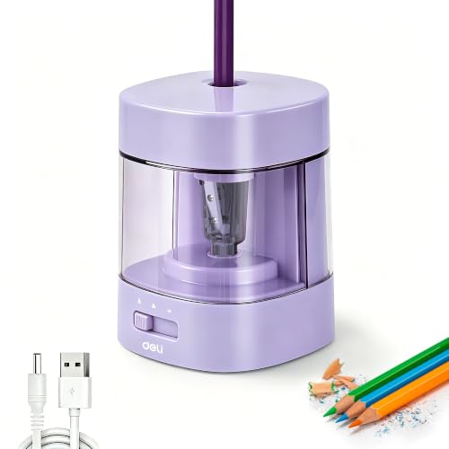 Deli Electric Pencil Sharpener, Automatic Pencil Sharpeners, Purple | Suitable for No.2 Pencils Colored Pencils, USB & Battery Operated Pencil Sharpener for School, Home, Office, Classroom - color: Purple