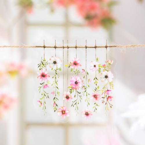 60 Pcs Floral PET Stickers for Scrapbook Journaling | Hanging Flowers and Botanical Vines for Junk Journals and Collage Crafts - color: Bloom Time