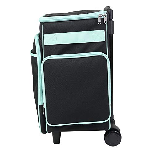 Everything Mary Rolling Scrapbook Tote – Black & Teal Craft Bag with Wheels – Organizer Case for Scrapbooking, Papercraft, Art Supplies & Creative Tools - color: Black