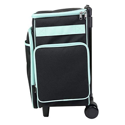 Everything Mary Rolling Scrapbook Tote – Black & Teal Craft Bag with Wheels – Organizer Case for Scrapbooking, Papercraft, Art Supplies & Creative Tools - color: Black