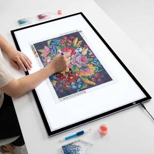 A1 Extra Large LED Light Pad (34.6"x23.6") - Upgraded Durable Tracing Light Box with 5-Level Brightness - Dot-Free Eye Protection Board for 5D Diamond Art Painting, Sketching, Drafting & Tracing - size: A1 Premium