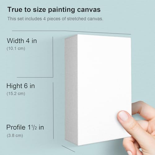 PHOENIX 4x6 Inch 4 Pack Gallery Canvas - Small 1.5 in Thick Canvases for Painting - Deep Edge 100% Cotton 11 Oz. Gesso Primed White Blank Professional Canvas Oil & Acrylic Paints - size: 4"x6", style: Gallery