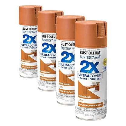 Rust-Oleum 334083 Painter's Touch 2X Ultra Cover Spray Paint, 12 oz, Satin Warm Caramel (Pack of 4) - color: Satin Warm Caramel, size: 12 Ounce (Pack of 4)