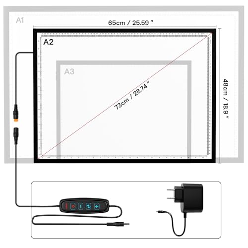 A2 Light Pad,LED Light Board for Diamond Painting,Tracing&Drawing | 9000 Lux Bright Light,10 Brightness Levels,Independent Anti-Touch Controller,Ultra Thin Design,USB-C Connection - size: A2-3color