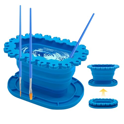 Foldable Silicone Paint Brush Cleaner Cup with Holder, Collapsible Rinse Basin for Acrylic, Watercolor and Water-Based Painting, Portable Brush Washing Cup for Artists and Hobby Painting ﻿ ﻿ ﻿ - color: Blue