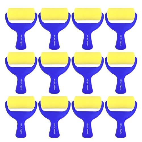 Foam Paint Roller 12 Piece Set 3''x12, Sponge Roller for Painting Art & Craft, Soft & Disposable & Washablea, Blue, Yellow - size: Foam Roller 3 Inch