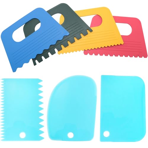 7PCS Plastic Thickened Scraper 5.04x3.15in Oil Painting Palette Knife Pigment Scraper Four Color Plastic Thickened Scraper Colored Pigment Scraper Set Artistic Palette Knife Tool