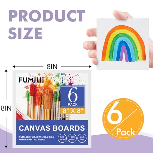 FUMILE 6 Pack Canvas Boards for Painting 8x8 and 8 Pack 5x7 Inch Canvas Boards for Painting, Small Canvases for Painting for Classroom and Painting Parties.