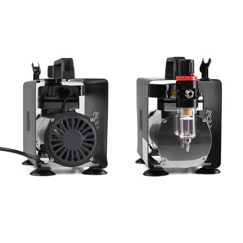MEEDEN Airbrush Compressor Kit: 1/5 HP Powerful & Quiet with 6 ft Hose | Designed for model painting, crafts, and detailed airbrush projects with powerful, quiet operation and flexible hose reach - color: Single - Black