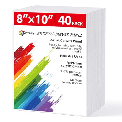 Simetufy 40 Pack Canvas Boards for Painting 8x10in Cotton Canvas Panels - size: 8"x10"- 40 pack