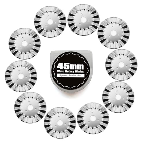 10pack 45mm/1.77inch Rotary Cutter Blades for Quilting, Refill Steel Waving Edge Rotary Blades Replacement with Box Rotary Knife Sewing Tools for Fabric Arts Crafts Scrapbooking Sewing Cutting Paper - color: wavy edge - 10pack