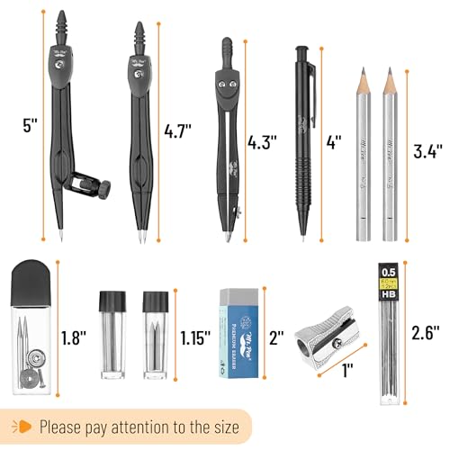 Mr. Pen- Geometry Set, 15 pcs, Black, 6 Inch Swing Arm Protractor, Divider - color: Black