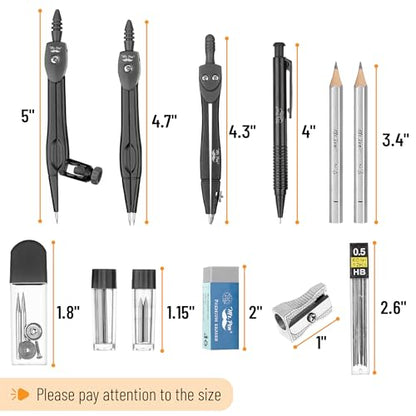 Mr. Pen- Geometry Set, 15 pcs, Black, 6 Inch Swing Arm Protractor, Divider - color: Black