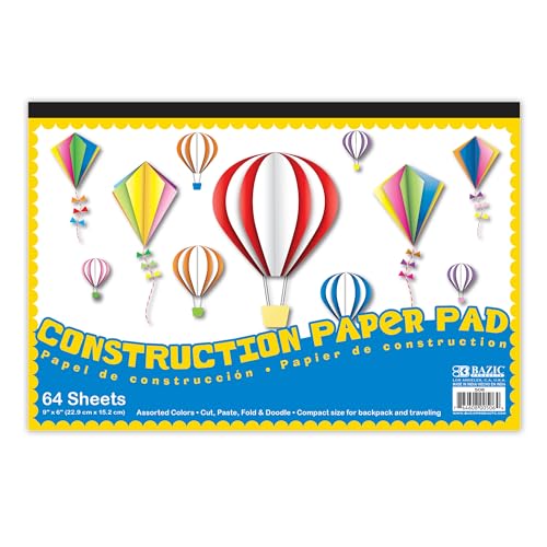 BAZIC Products Assorted Color Mini Construction Paper Pad, 6 x 9 in, 64 Ct - size: 1-Pack