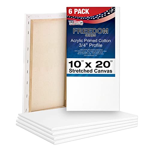 U.S. Art Supply 10"x20" Stretched Canvas for Painting, 3/4" Profile, 6-Pack - size: 10" x 20"