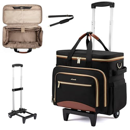 LOVEVOOK Rolling Teacher Bag, Laptop Tote with Detachable Dolly | Fits 17.3 Inch Laptop, Detachable Dolly, Large Rolling Tote Bag for Teacher Office Work Nurse, Adjustable Handle - color: Black-brown