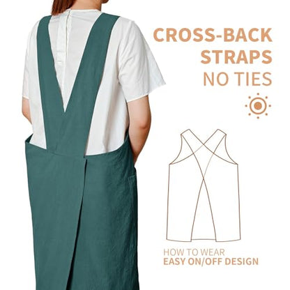 Cotton Apron for Women with Pockets, Cross Back Gardening Apron for Cooking, Baking and Cleaning - color: Teal