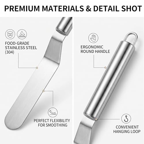 4-Piece Offset Spatula Set for Cake Decorating – Food-Grade Stainless Steel Angled Icing Spatulas with Ergonomic Handles – Frosting Tools for Cakes & Cupcakes (10", 12", 14", 16")