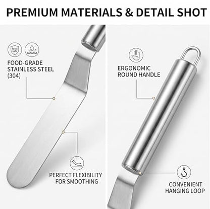 4-Piece Offset Spatula Set for Cake Decorating – Food-Grade Stainless Steel Angled Icing Spatulas with Ergonomic Handles – Frosting Tools for Cakes & Cupcakes (10", 12", 14", 16")