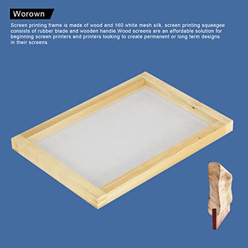 Worown 1 Piece 8 x 10 Inch Wood Silk Screen Printing Frame with 110 White Mesh and 1 Piece 4 x 6 Inch Screen Printing Squeegee - size: 8 x 10 Inch
