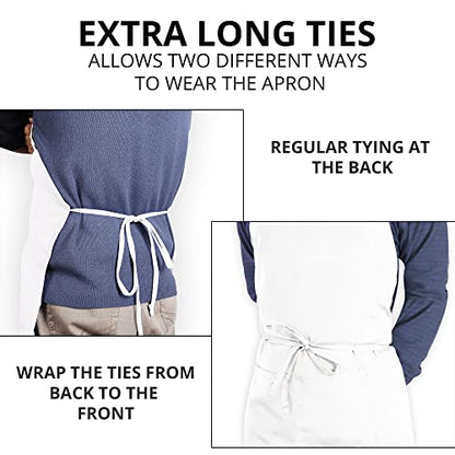 Utopia Kitchen 2 Pack Bib Apron, Adjustable with 2 Pockets, Water and Oil Resistant, Cooking Kitchen Chef Apron for Women Men - color: White