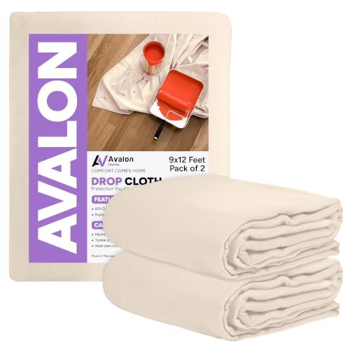 Canvas Drop Cloth for Painting 9x12 feet Pack of 2-8oz Painters Drop Cloths for Painting - All Purpose Canvas Tarps for Floor & Furniture Protection - Recycled Cotton Fabric - size: 9x12 Ft - 2 pc