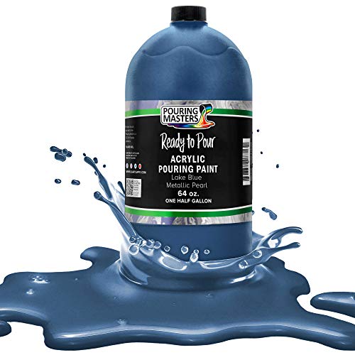Pouring Masters Lake Blue Metallic Pearl Ready to Pour Acrylic Pouring Paint - Premium 64-Ounce Pre-Mixed Fluid Acrylic Paint - Fluid Art Supplies for Canvas, Wood, Paper, Tile & Rocks - color: Lake Blue Metallic Pearl, size: 64 Fl Oz (Pack of 1)