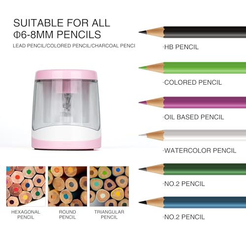 Electric Pencil Sharpener Powered by Battery Powerful Stall-Free Motor,Compact Manual Pencil Sharpener for Kids, High Capacity Shavings Tray,Affordable Gift, for Pencils (6-8mm)