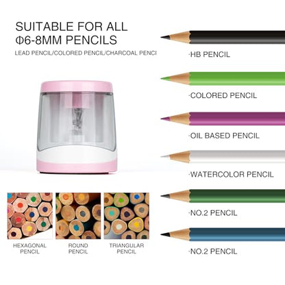 Electric Pencil Sharpener Powered by Battery Powerful Stall-Free Motor,Compact Manual Pencil Sharpener for Kids, High Capacity Shavings Tray,Affordable Gift, for Pencils (6-8mm)