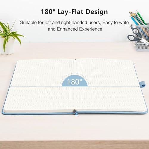RETTACY Dotted Journal Notebook, 192 Pages, A5 Medium Size (5.7'' x 8.3'') | Leather Hardcover, 100 GSM Thick Paper, for Journaling, Planning, Tracking (Light Blue) - color: Light Blue, style: Dotted