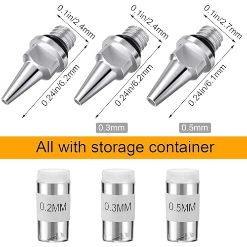 HUBEST 3-Size Airbrush Needle Nozzle Kit, 0.2/0.3/0.5mm for Iwata Master - size: KIT 2