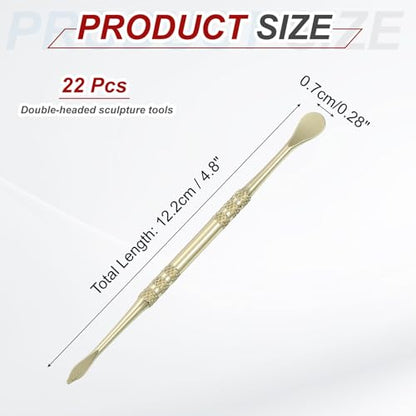 HARFINGTON 22pcs Wax Carving Tool 4.8" Double-Headed Stainless Steel Sculpture Tools Kit Modeling Engraving Sculpting Spoons for Clay Pottery Crafts Shaping, Gold Plated - color: Gold Plated
