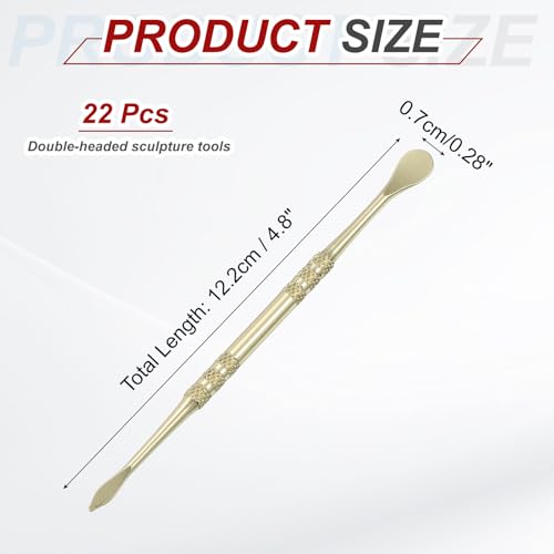 HARFINGTON 22pcs Wax Carving Tool 4.8" Double-Headed Stainless Steel Sculpture Tools Kit Modeling Engraving Sculpting Spoons for Clay Pottery Crafts Shaping, Gold Plated - color: Gold Plated