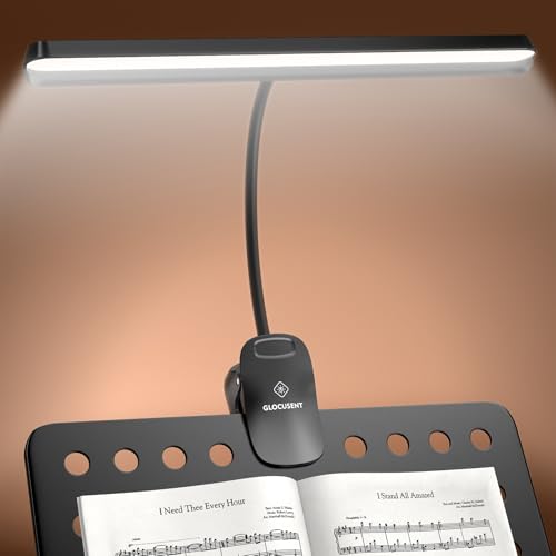 Glocusent 81 LED Music Stand Light, 3 Color & 5 Brightness Piano Lamp | Rechargeable & 150Hrs Runtime, 3 Colors & 5 Brightness Piano light with Shield, Professional Clip On Light for Piano Players - color: Black-Wider Light Bar