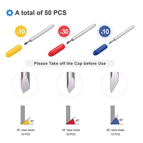STREWEEK 50PCS Cutting Blades compatible for Cricut Explore Air/Air 2/Air 3/Maker 3, Fine Point Blades Consist of 10PCS 30°Shallow Cutting Blades,30PCS 45° Standard Blades and 10PCS 60° Deep Blades - color: 3 Color