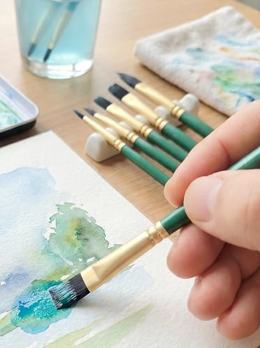 6-Piece Mini Travel Watercolor Brush Set–Flat & Round Paint Brushes Portable Tiny Brush for Watercolor, Oil, Acrylic Painting