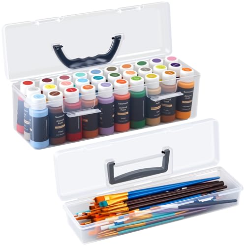 Geelin 1 Set Clear Paint Storage Box with Brush Holder, 30 Bottles