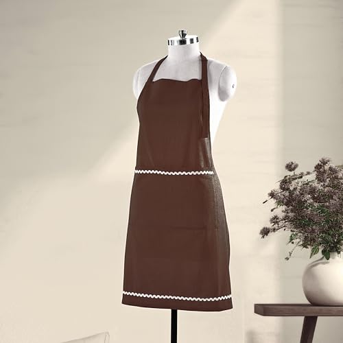 FINGERCRAFT Apron, Dual Pocket, Adjustable Tie, Multipurpose Washable Bib Apron for Home, Kitchen, Chef and Professionals - color: Chocolate