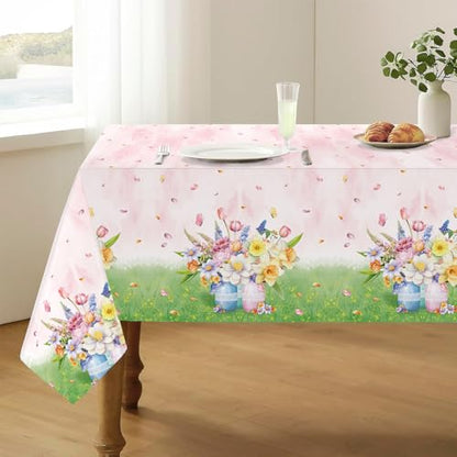 Floral Tablecloth, Pink and Green Garden Design, 2 Pack, Disposable Party Table Covers