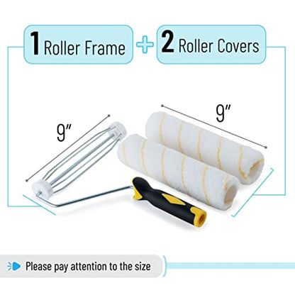 Bates- Paint Roller Kit, 9 Inch Roller Frame with 2 Microfiber Roller Covers, for Walls, Ceilings, Floors, and Home Painting - size: 3 Pcs