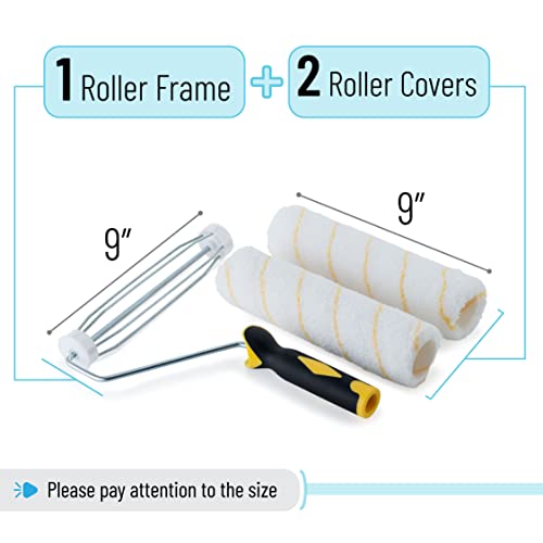 Bates- Paint Roller Kit, 9 Inch Roller Frame with 2 Microfiber Roller Covers, for Walls, Ceilings, Floors, and Home Painting (Pack of 2) - size: 3 Pcs (Pack of 2)