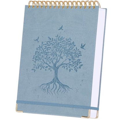 Blank Notebook Journal, Hardcover Sketchbook, 300 Page No Bleed Thick Paper | Spiral Notebook A5, Art Embossed Leather Unlined Sketch Pad for Women Men Kids Smooth Journaling Sketching Gifts, Lay Flat - color: Blue, size: A5 (8.5” x 5.5”)