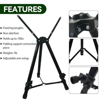 Ns Jymb Tabletop Easel Stand for Painting and Sign, 13x19, Black | Compact metal tripod holds 13x19 canvas, poster, whiteboard and signs for desk display, drawing, school and travel use
