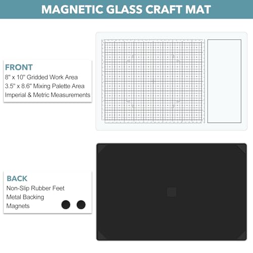 BAOFALI Magnetic Glass Craft Mat; 15.75"x10.24"Heat Resistant Glass Media Cutting Mat W/MagnetsGridlines and Measurements; for Cutting, Stamping, Mixed Media, Heat Embossing and Hot Glue Projects - color: White, size: 15.8"L x 10.2"W