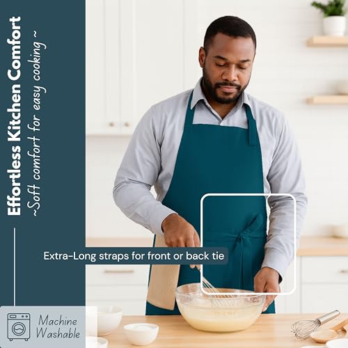 Native Fab Kitchen Apron 2 Pack - 100% Cotton Adjustable, Durable Apron with Pockets, Perfect for Cooking, Baking, Grilling - color: Teal Green