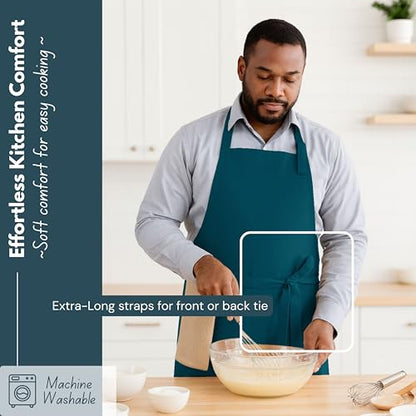 Native Fab Kitchen Apron 2 Pack - 100% Cotton Adjustable, Durable Apron with Pockets, Perfect for Cooking, Baking, Grilling - color: Teal Green