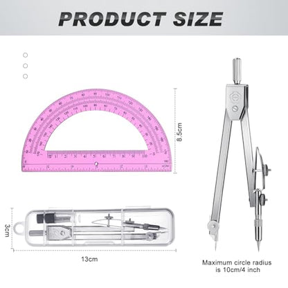 EBOOT Student Geometry Set, 180 Degree Protractor Compass 6",Pink | Swing Arm Protractor Ruler Compass, Geometry Drawing Tools for Measuring Angles, School Classroom Math Supplies - color: Pink
