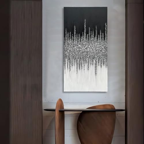 Art Hand-Painted Black and White Abstract Oil Paintings, 48x24-inch Vertical Canvas Paintings, Home and Office Wall Decoration Art - color: Yi112
